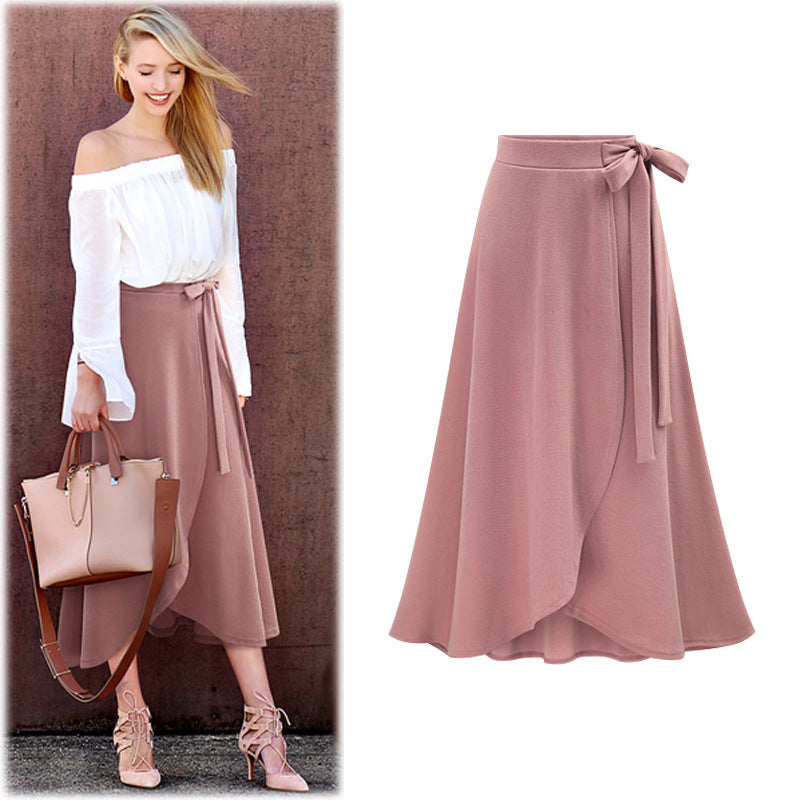 Skirt for Women Milan Cotton High Waist Asymmetrical Skirt Slit Skirt European and American Large Size Mid-Length Strappy Skirt for Women Mid-Length