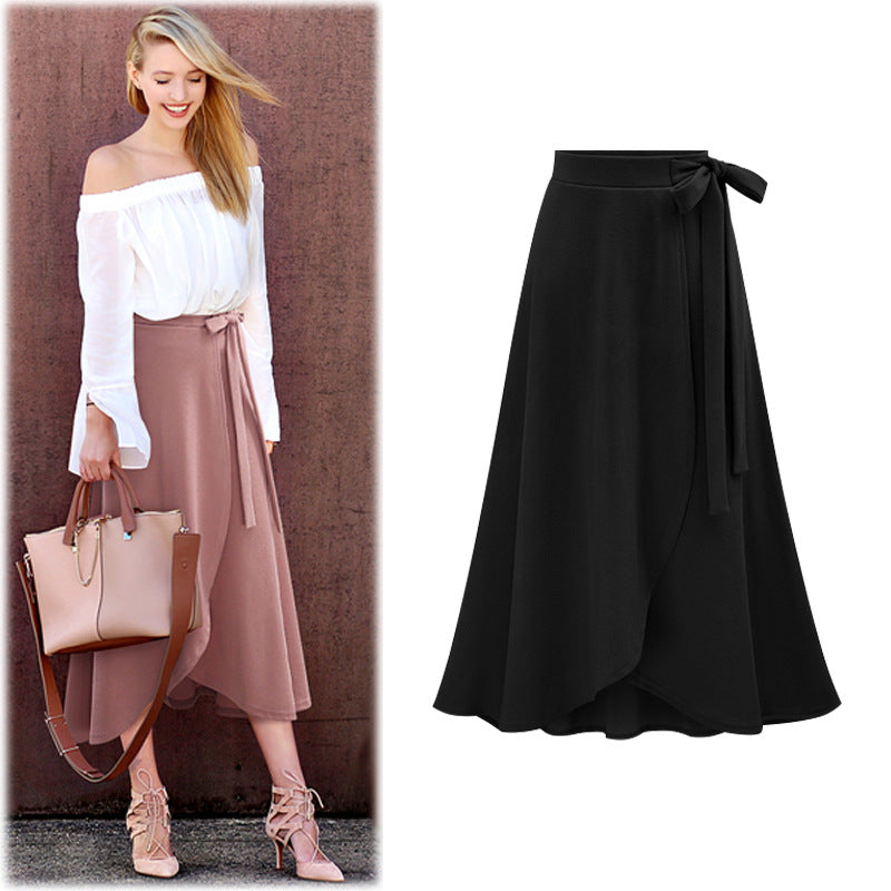 Skirt for Women Milan Cotton High Waist Asymmetrical Skirt Slit Skirt European and American Large Size Mid-Length Strappy Skirt for Women Mid-Length