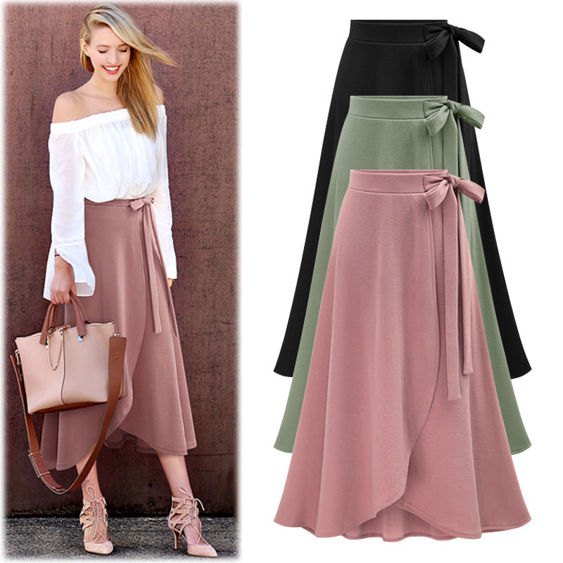 Skirt for Women Milan Cotton High Waist Asymmetrical Skirt Slit Skirt European and American Large Size Mid-Length Strappy Skirt for Women Mid-Length