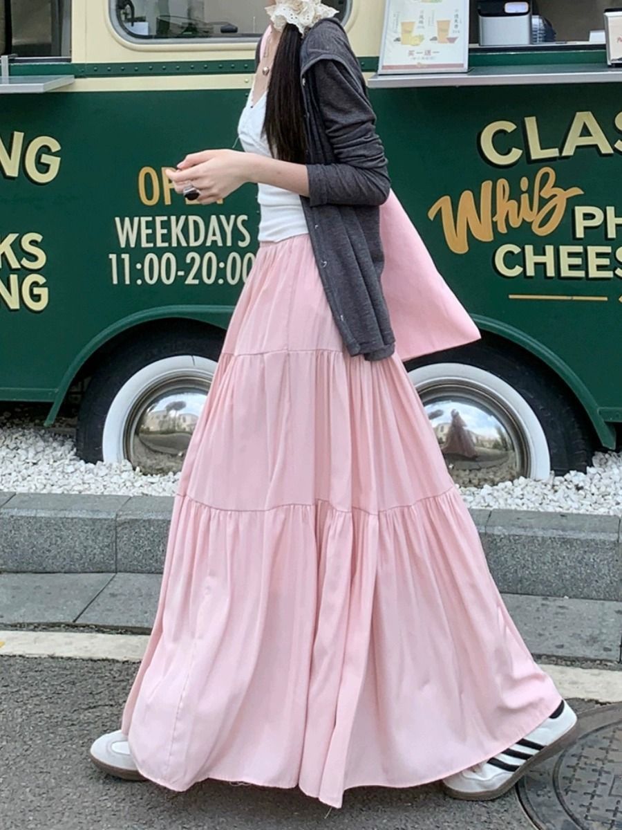 New Pink French Cake Dress Women's Summer New Loose Slimming Skirt