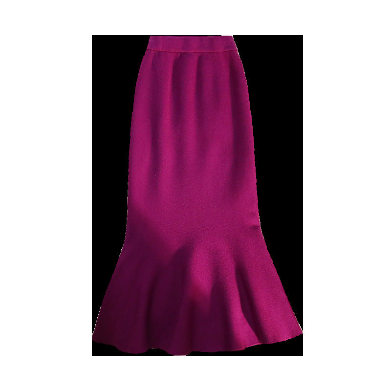 Long Knitted Fishtail Skirt Women's Autumn and Winter French Retro High Waist Sexy Wraped Hip Skirt Elegant Skirt