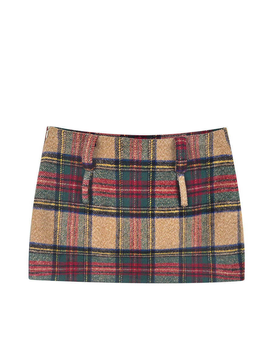 [Order Model]Ovinsyang Woolen Short Skirt Plaid Skirt Women's Autumn and Winter Preppy Style A-Line Hip Skirt