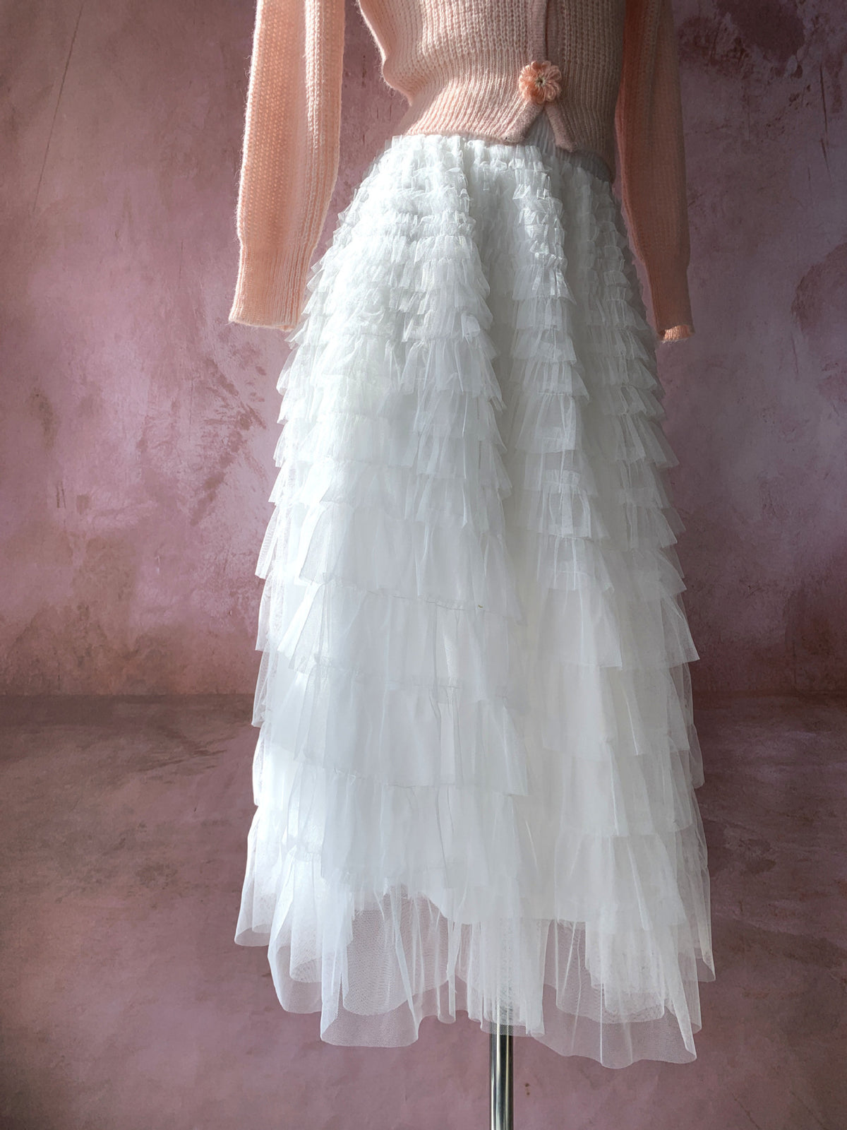 Double Lined Fairy White Cake Skirt High Waist Puffy Skirt Summer Midi Gauze Skirt