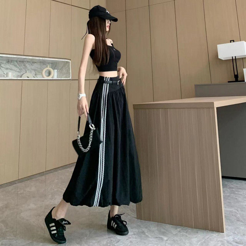 Cross-border Korean-style Lace Stitching Tooling Dress Women's New Style Celebrity High Waist Slimming Casual Lantern Dress