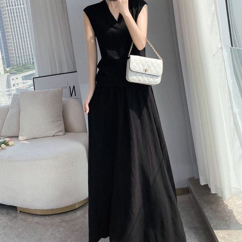Elegant Imitation 100% Pure Wool Dress for Women, Summer 2025 New Style, Petite Waist-Cinching Slimming Long Dress