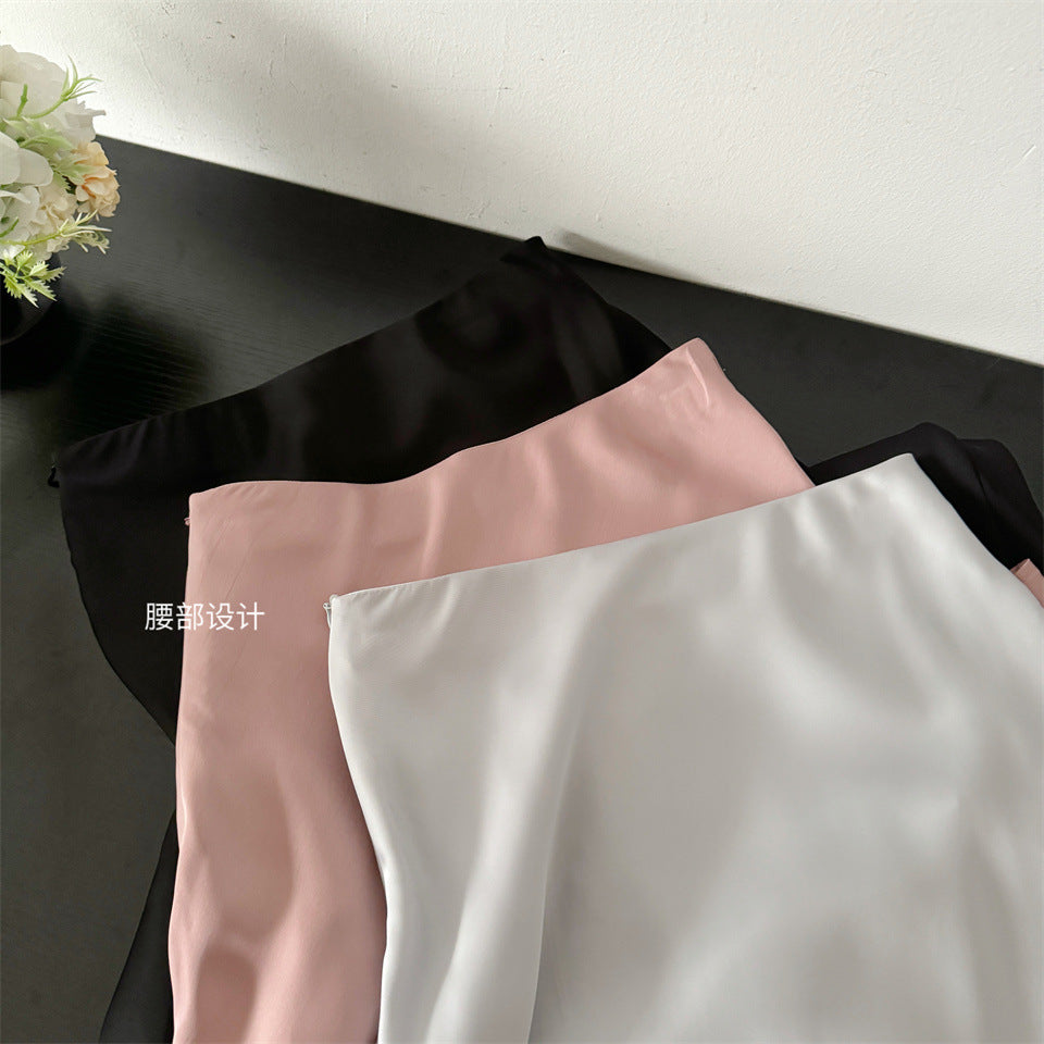 Spring and Summer New Style Relaxed Satin Fishtail Skirt High Waist Elastic Skirt A-Line Long Skirt for Women