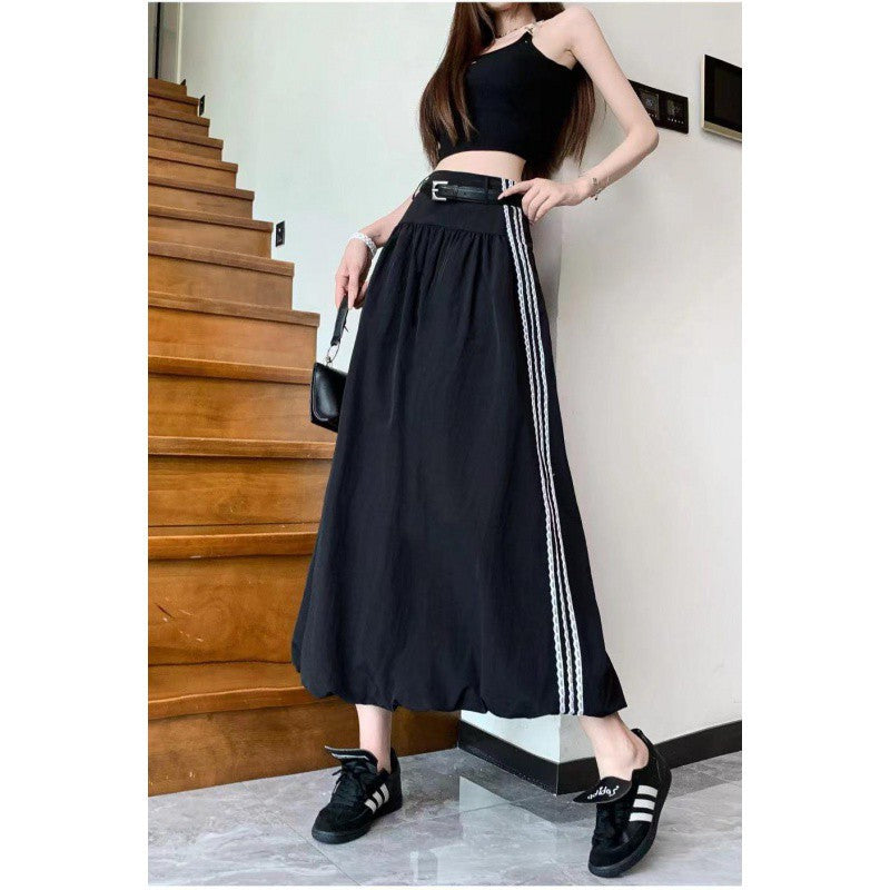 Cross-border Korean-style Lace Stitching Tooling Dress Women's New Style Celebrity High Waist Slimming Casual Lantern Dress