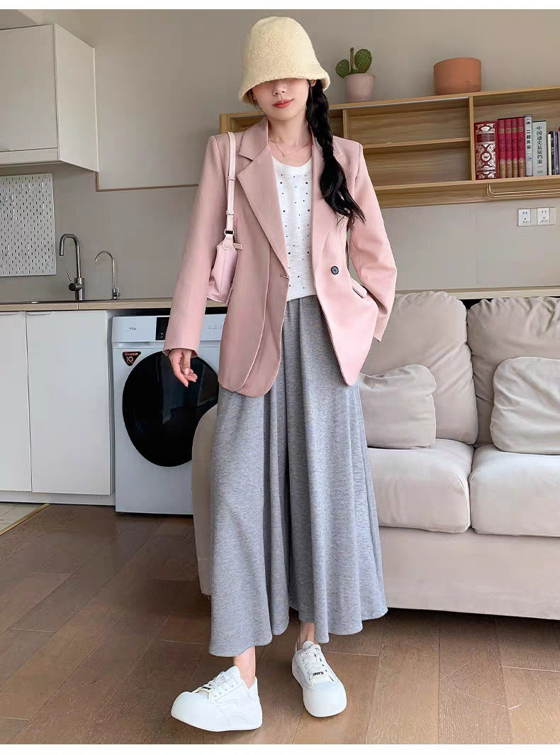 Black Glutinous Rice Culottes Women's Spring and Autumn New High Waist Dape Loose Casual Knitted Skirt for Small Men