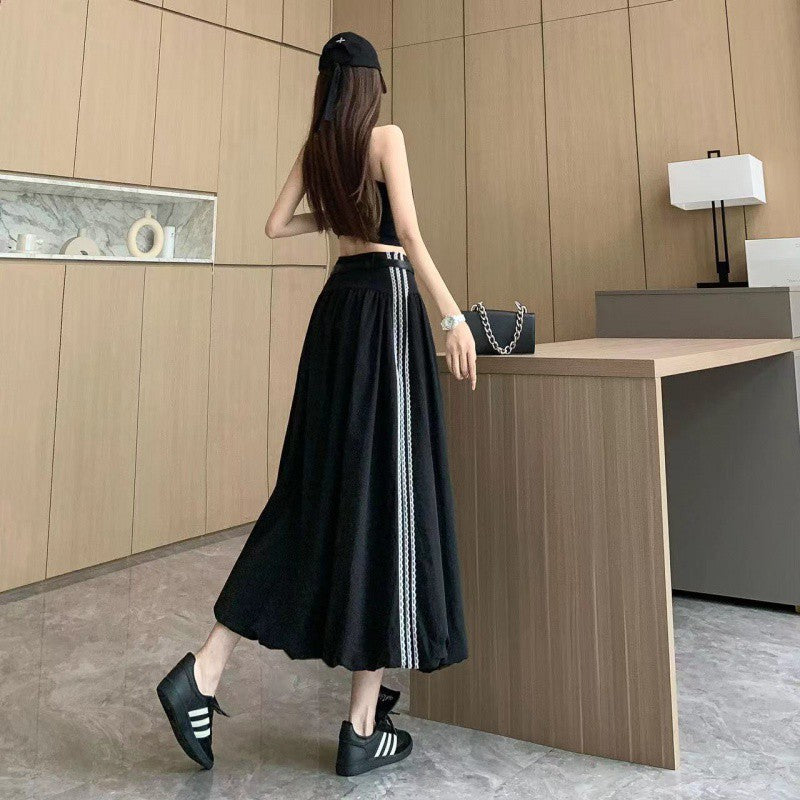 Cross-border Korean-style Lace Stitching Tooling Dress Women's New Style Celebrity High Waist Slimming Casual Lantern Dress