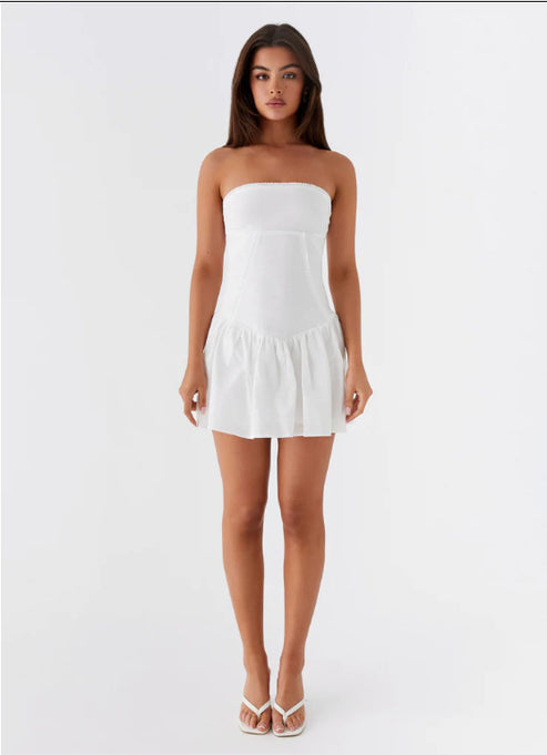 European and American New Amazon Hot Style Women's Pure Color Splicing Sexy and Playful Tube Top Backless Dress Short Skirt