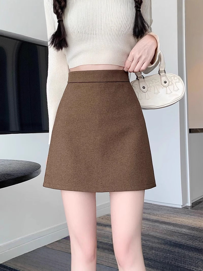 Black Skirt Women's Autumn and Winter Wool Short Skirt Women's Autumn and Winter New High Waist Hip Skirt Slimming A- line Skirt