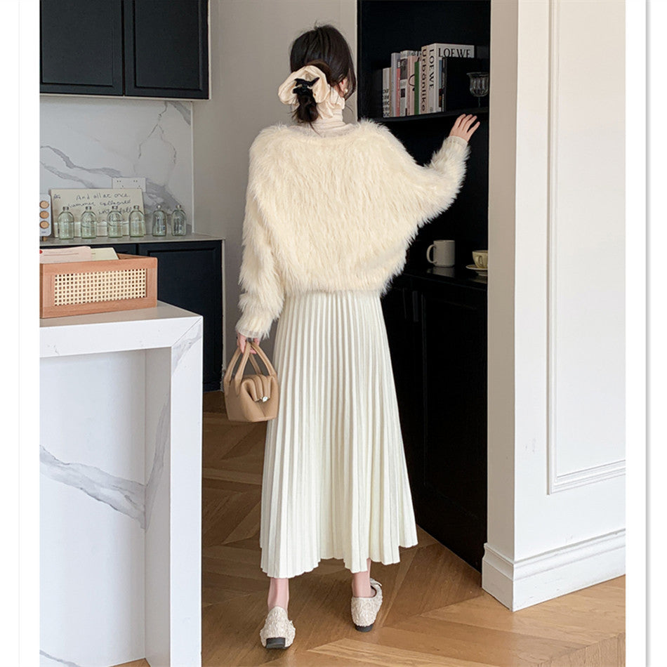 Autumn and Winter Knitted Skirt for Women, New Elegant, Versatile, Slimming Look, Thickeneded Long Skirt, A-Line Pleated Skirt, Extended Skirt