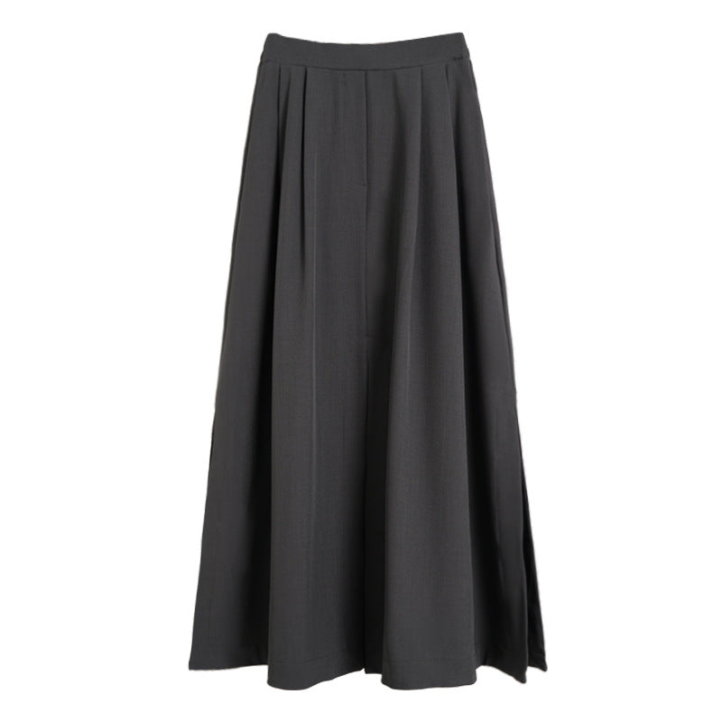 Summer Yamamoto Korean Style Grey Suit Split High Waist Slim A- line Pleated Casual Draped Midi Skirt