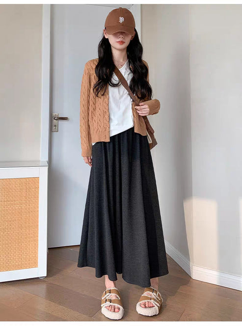 Black Glutinous Rice Culottes Women's Spring and Autumn New High Waist Dape Loose Casual Knitted Skirt for Small Men