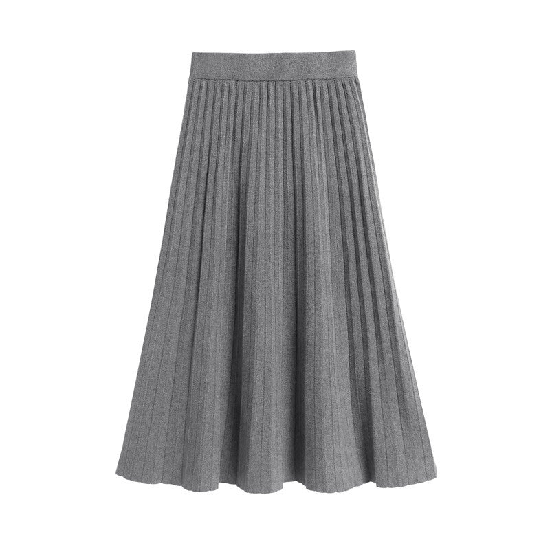Autumn and Winter Knitted Skirt for Women, New Elegant, Versatile, Slimming Look, Thickeneded Long Skirt, A-Line Pleated Skirt, Extended Skirt