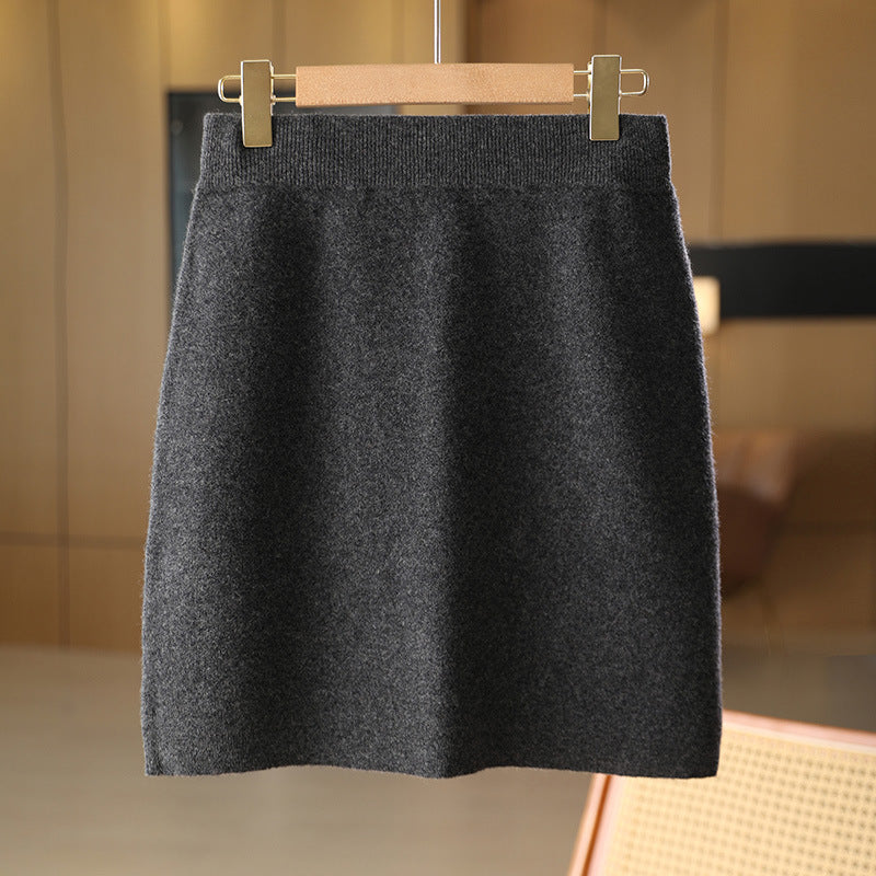 Autumn and Winter Women's Hip-Hugging Mini Skirt, Pure Wool Knitted Skirt, Elegant Outerwear Cashmere Short Skirt, Woolen Skirt