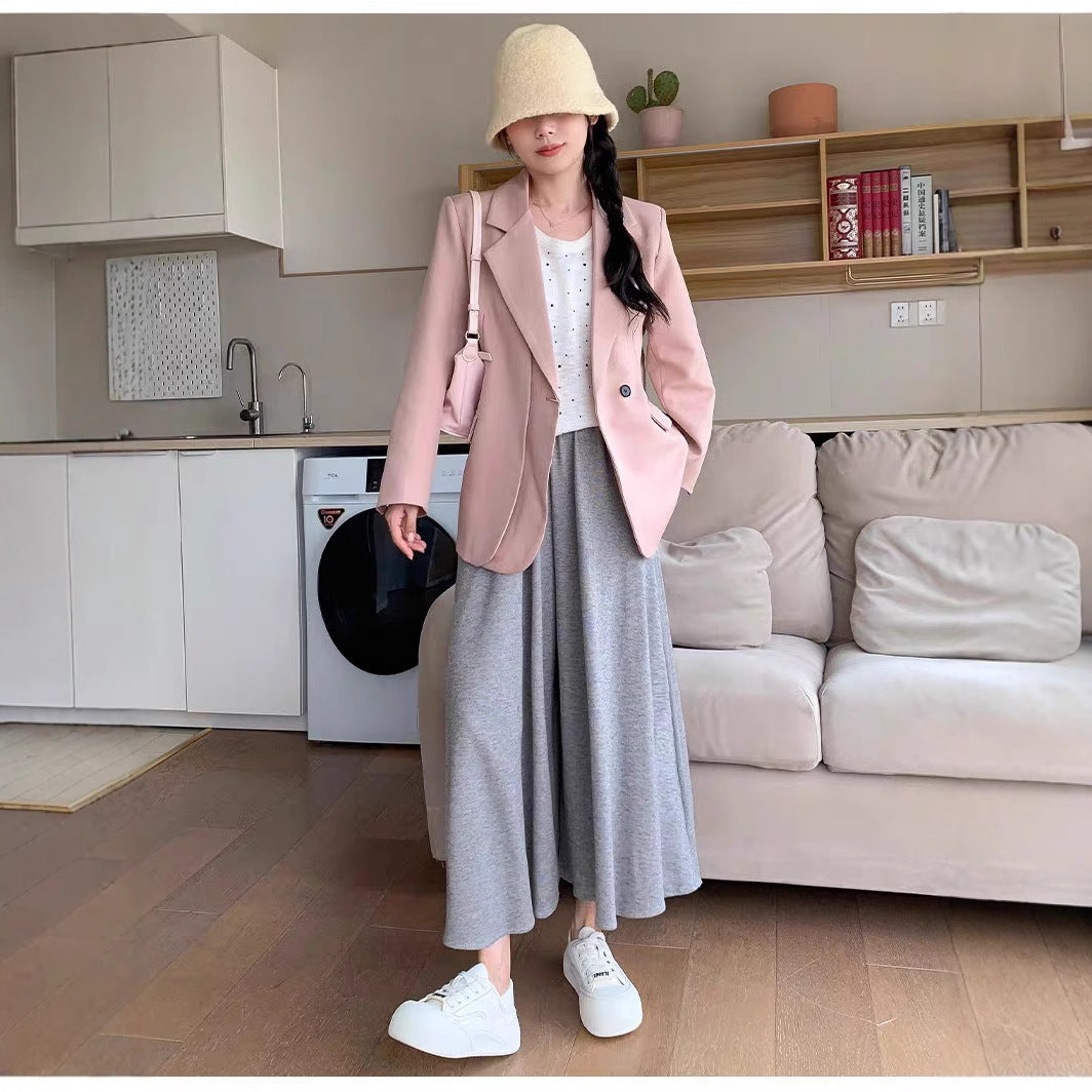 Black Glutinous Rice Culottes Women's Spring and Autumn New High Waist Dape Loose Casual Knitted Skirt for Small Men