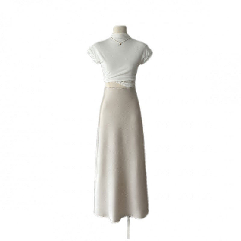Spring and Summer New Style Relaxed Satin Fishtail Skirt High Waist Elastic Skirt A-Line Long Skirt for Women