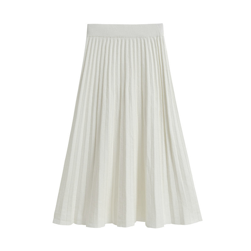 Autumn and Winter Knitted Skirt for Women, New Elegant, Versatile, Slimming Look, Thickeneded Long Skirt, A-Line Pleated Skirt, Extended Skirt