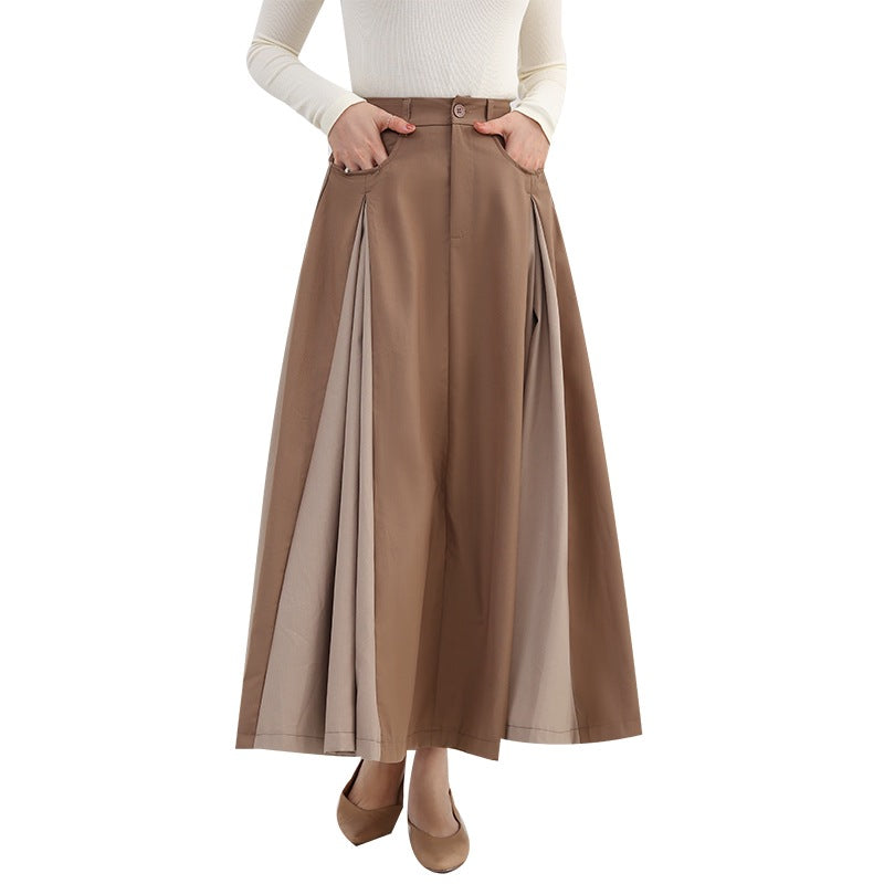 Autumn and Winter New High Waist Artistic Thickened Large Swing Skirt Women's Tight Waist Slimming Elegant Color-matching Knee-length Dress