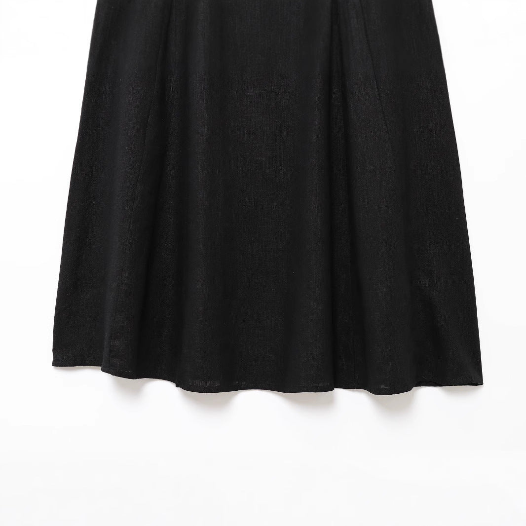 European and American Style Women's Clothing New European and American Fashion Belted Linen Blend Midi Skirt 0387065