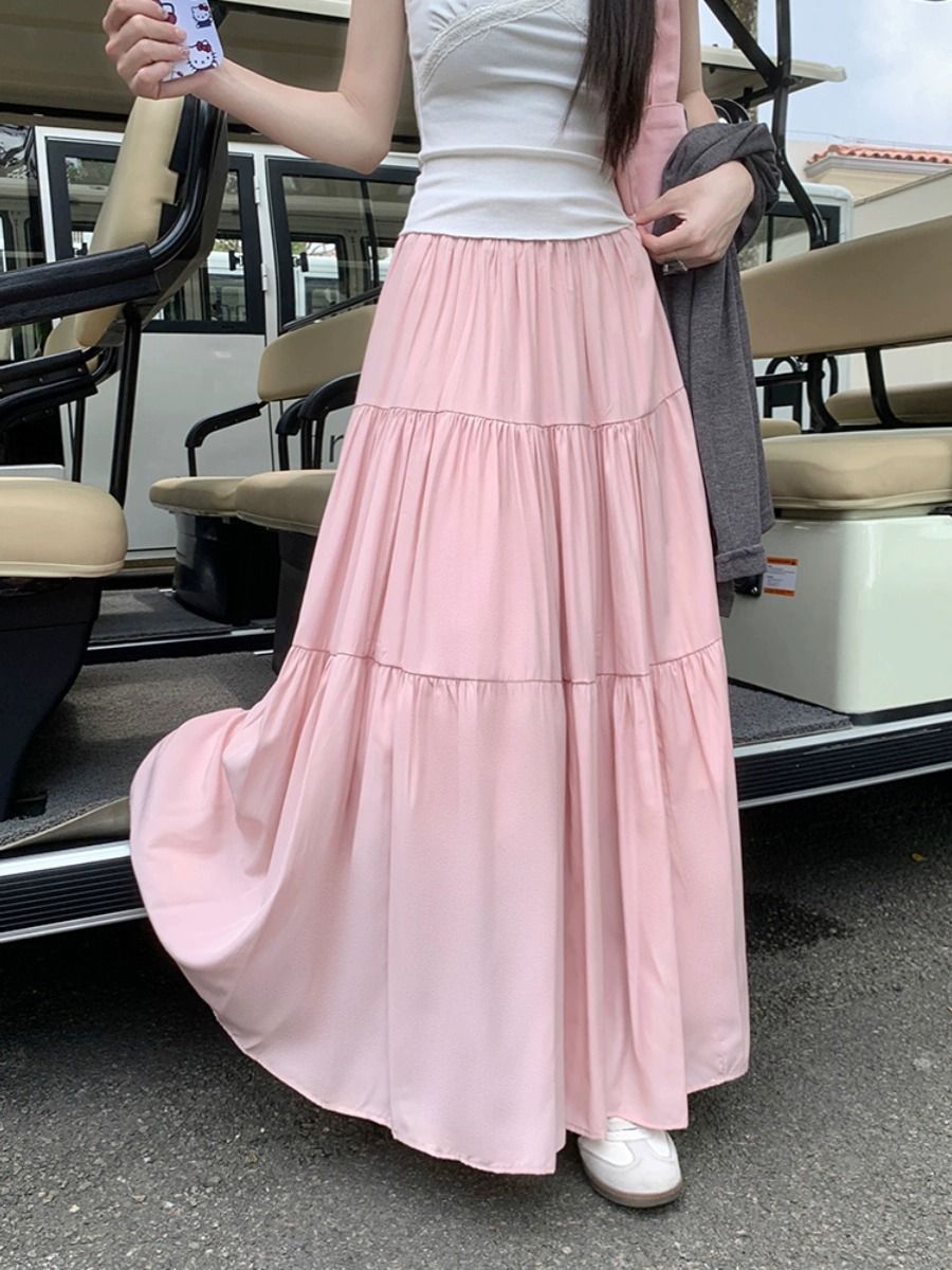 New Pink French Cake Dress Women's Summer New Loose Slimming Skirt