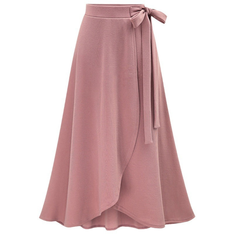 Skirt for Women Milan Cotton High Waist Asymmetrical Skirt Slit Skirt European and American Large Size Mid-Length Strappy Skirt for Women Mid-Length