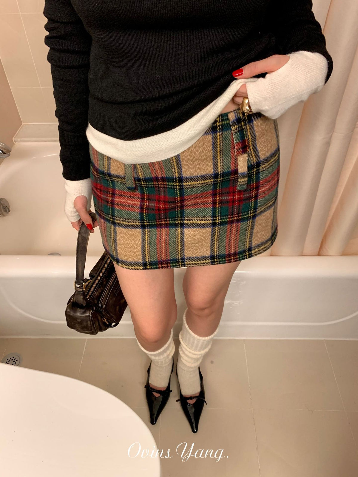 [Order Model]Ovinsyang Woolen Short Skirt Plaid Skirt Women's Autumn and Winter Preppy Style A-Line Hip Skirt