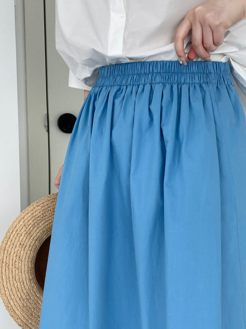 Taochuan Blue Skirt ~ High-End Elastic Waist Umbrella Skirt That Covers the Flesh and Makes You Look Slimmer, A-Line Midi Skirt for Women 2535 with a Large Skirt Hem