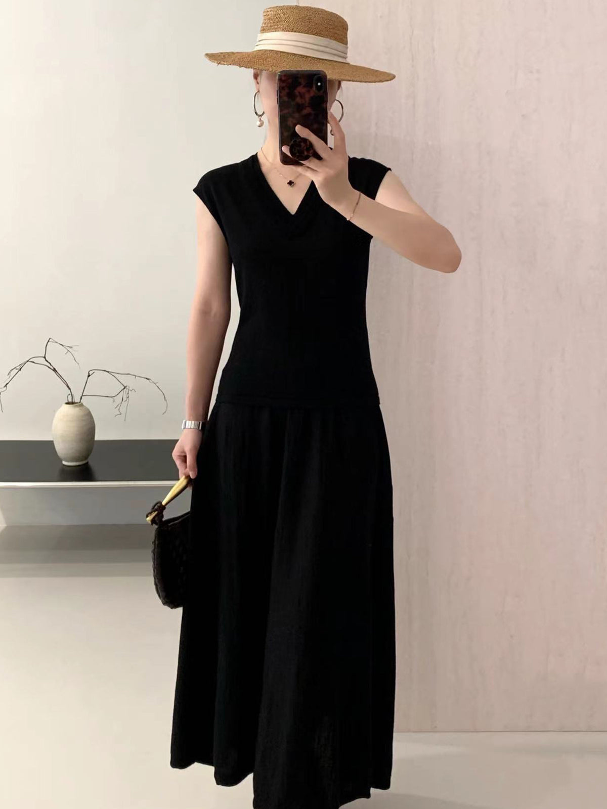 Elegant Imitation 100% Pure Wool Dress for Women, Summer 2025 New Style, Petite Waist-Cinching Slimming Long Dress