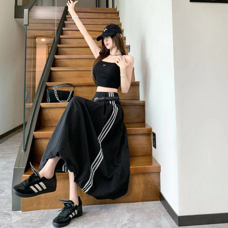 Cross-border Korean-style Lace Stitching Tooling Dress Women's New Style Celebrity High Waist Slimming Casual Lantern Dress