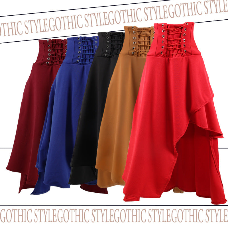 Cross-Border Aliexpress Amazon Ebay Hot-Selling High-Waisted 5-Color Irregular Gothic Long Skirt New Model in Stock