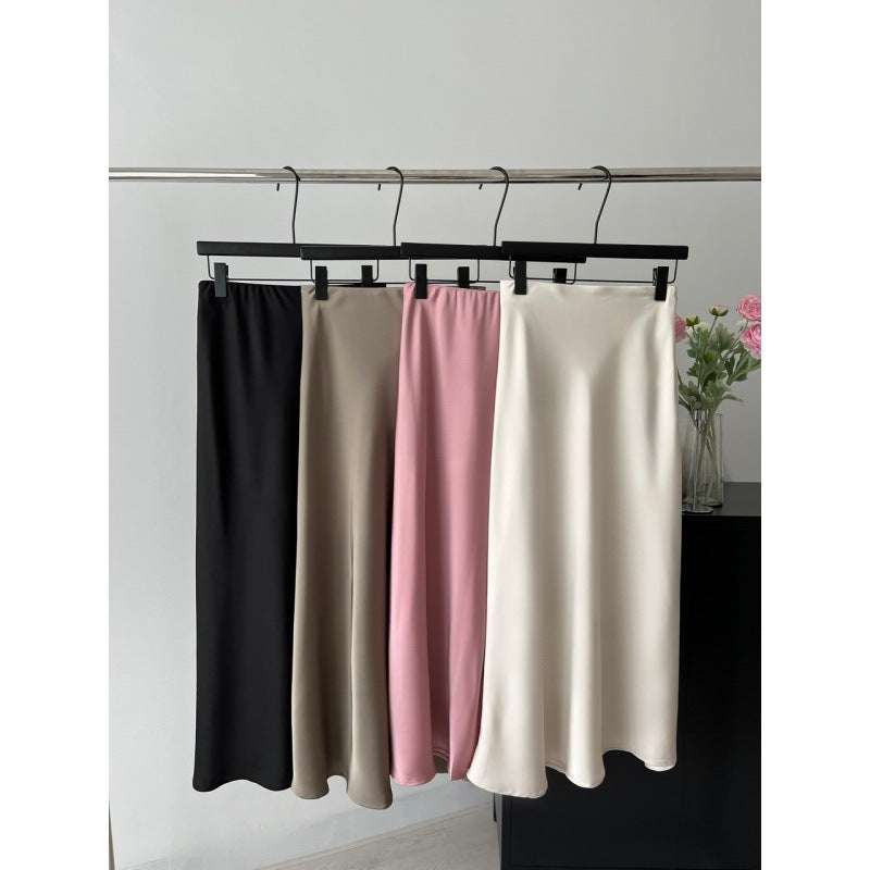 Spring and Summer New Style Relaxed Satin Fishtail Skirt High Waist Elastic Skirt A-Line Long Skirt for Women