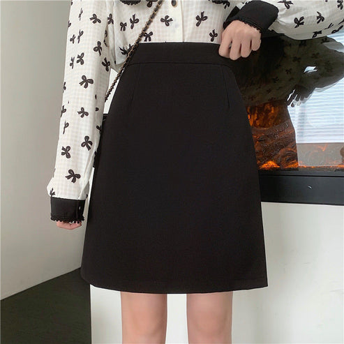 plus size Work Business Dress Skirt chubby girl Covering Cross Slim Hip Skirt Black All-match Anti-glare A- line Skirt