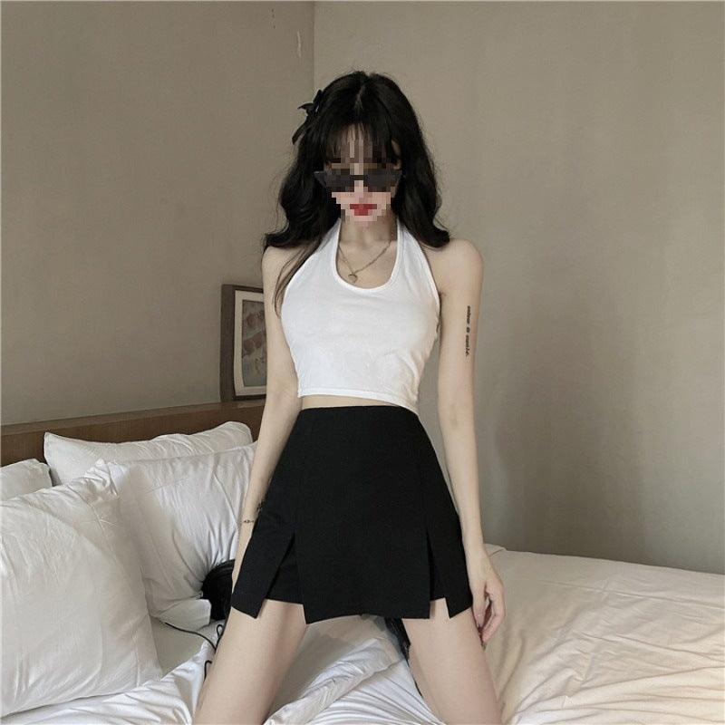 Women's New Black Design Slit Ultra-High Waist Tight Slimming Look Hip A-Line Half Skirt Summer Dress