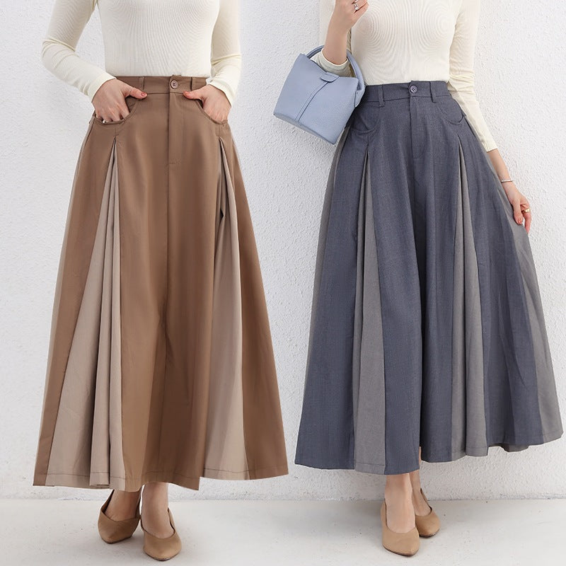 Autumn and Winter New High Waist Artistic Thickened Large Swing Skirt Women's Tight Waist Slimming Elegant Color-matching Knee-length Dress