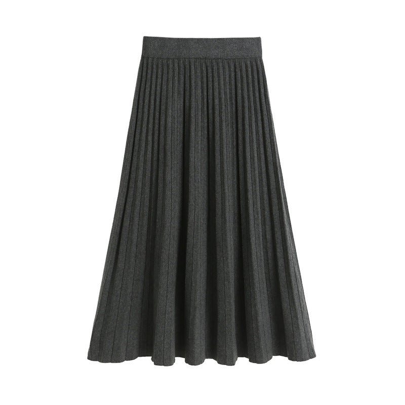 Autumn and Winter Knitted Skirt for Women, New Elegant, Versatile, Slimming Look, Thickeneded Long Skirt, A-Line Pleated Skirt, Extended Skirt