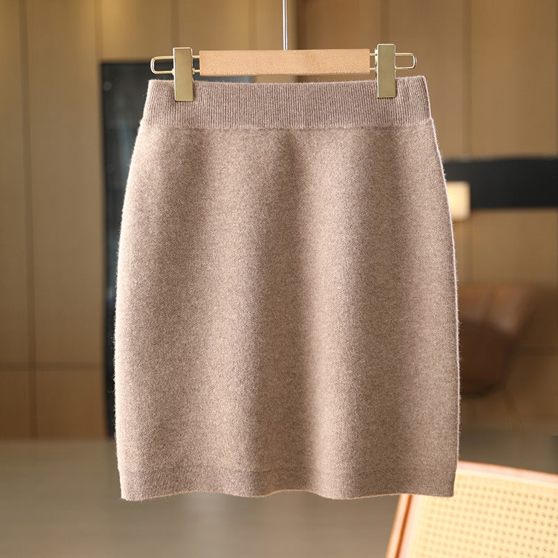 Autumn and Winter Women's Hip-Hugging Mini Skirt, Pure Wool Knitted Skirt, Elegant Outerwear Cashmere Short Skirt, Woolen Skirt