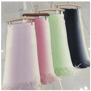 Miyake Gradient Skirt Women's Summer New Fashion Tassel All-match Pleated Printed Straight Hip Midi Skirt