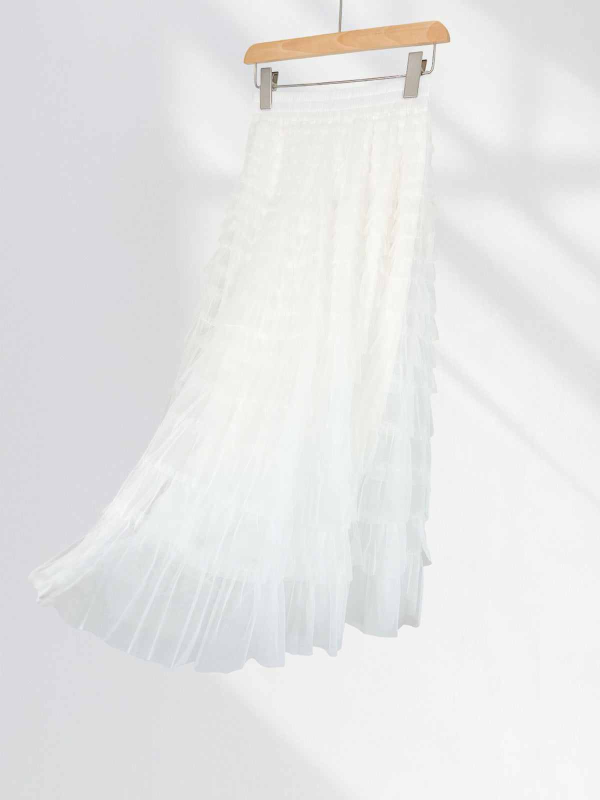 Double Lined Fairy White Cake Skirt High Waist Puffy Skirt Summer Midi Gauze Skirt