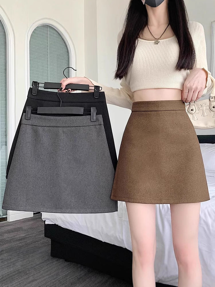 Black Skirt Women's Autumn and Winter Wool Short Skirt Women's Autumn and Winter New High Waist Hip Skirt Slimming A- line Skirt