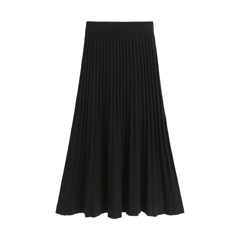 Autumn and Winter Knitted Skirt for Women, New Elegant, Versatile, Slimming Look, Thickeneded Long Skirt, A-Line Pleated Skirt, Extended Skirt