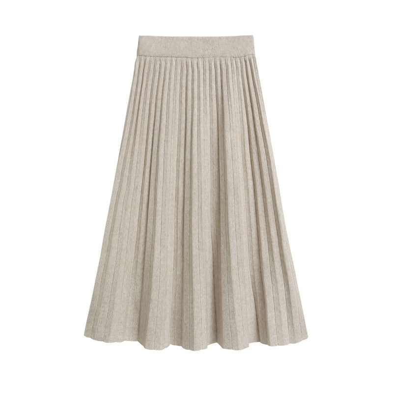 Autumn and Winter Knitted Skirt for Women, New Elegant, Versatile, Slimming Look, Thickeneded Long Skirt, A-Line Pleated Skirt, Extended Skirt