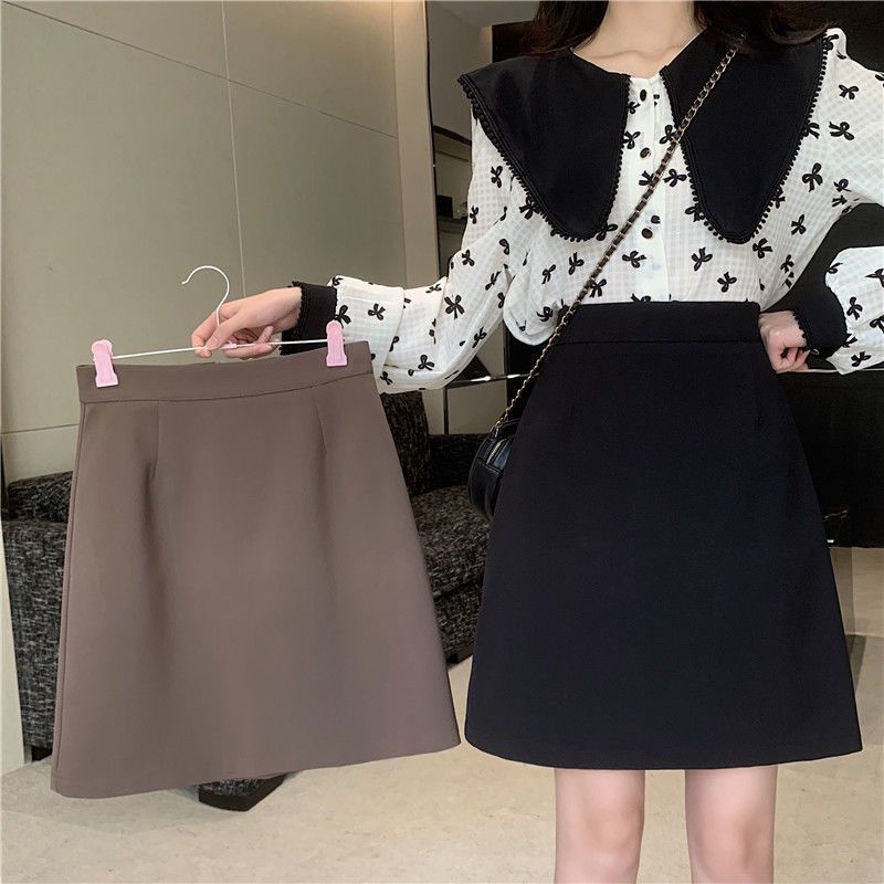 plus size Work Business Dress Skirt chubby girl Covering Cross Slim Hip Skirt Black All-match Anti-glare A- line Skirt