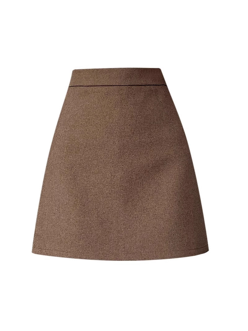 Black Skirt Women's Autumn and Winter Wool Short Skirt Women's Autumn and Winter New High Waist Hip Skirt Slimming A- line Skirt
