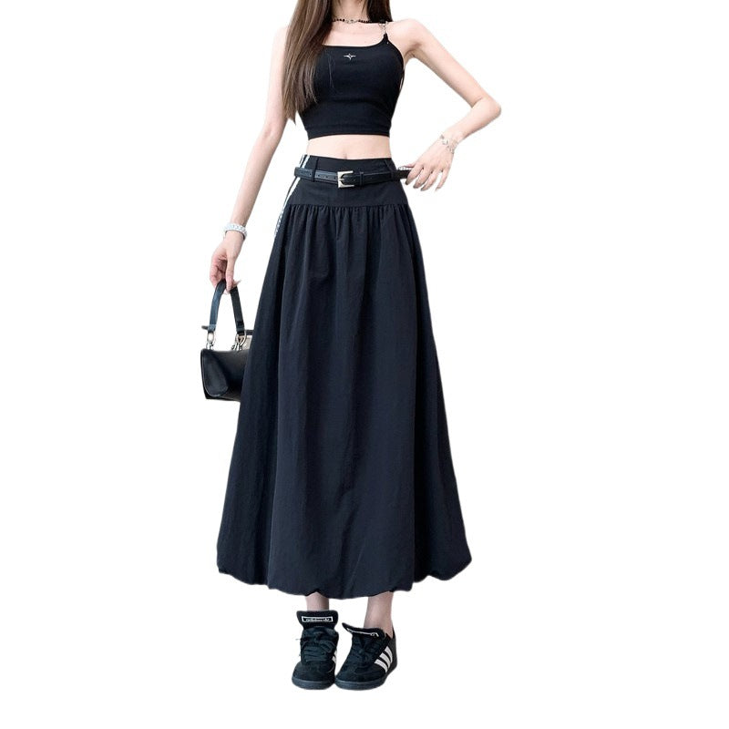 Cross-border Korean-style Lace Stitching Tooling Dress Women's New Style Celebrity High Waist Slimming Casual Lantern Dress