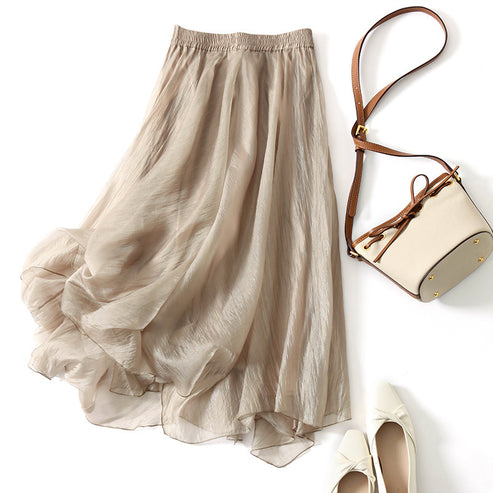 Fairy Fluttering ~ Design Sense Advanced Sense Skirt  Summer Dress New High Waist A- shaped Overskirt Women's Mid-length Skirt