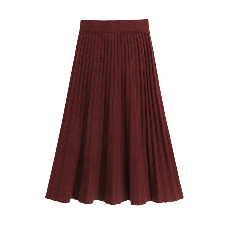 Autumn and Winter Knitted Skirt for Women, New Elegant, Versatile, Slimming Look, Thickeneded Long Skirt, A-Line Pleated Skirt, Extended Skirt