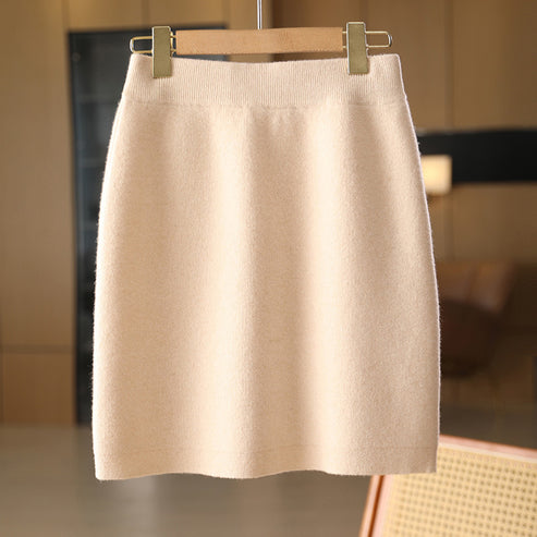 Autumn and Winter Women's Hip-Hugging Mini Skirt, Pure Wool Knitted Skirt, Elegant Outerwear Cashmere Short Skirt, Woolen Skirt