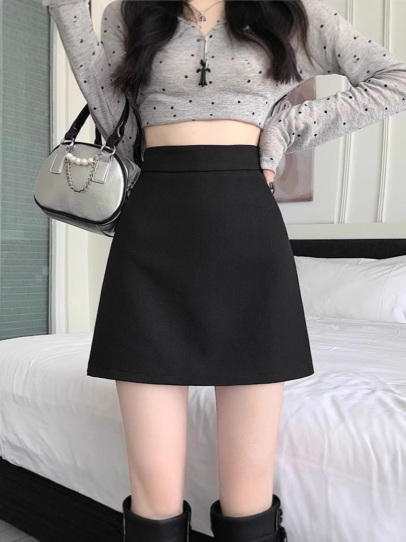 Black Skirt Women's Autumn and Winter Wool Short Skirt Women's Autumn and Winter New High Waist Hip Skirt Slimming A- line Skirt
